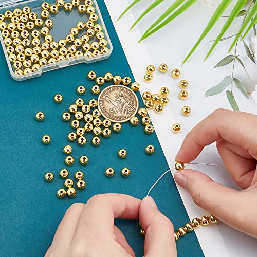 PH PandaHall 150pcs 6mm 18K Gold Plated Beads Long-Lasting Round Smooth Spacer Beads Seamless Brass Loose Ball Bead for Summer Hawaii Stackable Necklace Bracelet Earring Making - size: 6mm