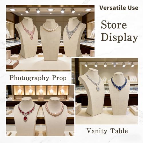 6 Pcs Linen Jewelry Display with Premium Nursing Cloth Stand Necklace Mannequin Holder Bust Necklace for Trade Shows Jewelry Selling