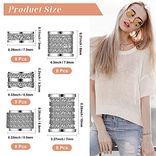 Yinkin 40 Pieces Zircon Rhinestone Beads Tube Column Pave Bead Charms Cubic Zirconia Big Hole Spacer Jewelry Bracelet Connector Crystal for DIY(Silver)