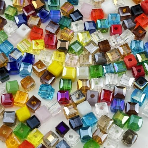 200pcs 4mm Cube Crystal Glass Beads for Jewelry Making Faceted Square Crystal Glass Bead Spacer Beads Loose Beads for Bracelet Earring Necklace DIY Craft(Mix Colors) - color: Mix Colors, size: 4mm