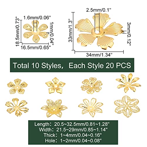 PandaHall 200pcs Flower Bead Cap, 10 Styles Bead End Caps Filigree Spacer Beads Caps Metal End Charm Tibetan Caps for DIY Earrings Bracekets Necklace Jewelry Craft Making, Golden - color: Golden