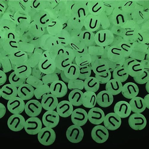 200PCS Letter Beads Glow in The Dark 4x7mm Acrylic Alphabet Vowel Letter U Beads for Jewelry Making Bracelet - color: U-200PCS