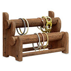 Ikee Design Wooden 2-Tier Bar Bracelet/Bangle Jewelry Holder Stand Display Organizer, Wood Bracelet Bangle Holder, Brown Color, 11 3/4 W x 5 3/8 D x 8 H in - color: Brown