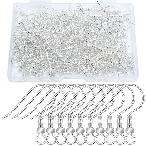 240 Pcs Earring Hooks,Hypo-allergenic Fish Earring Hooks,Jump Rings Jewelry Findings Making Kit for Jewelry Making Featuring Ball and Coil Tips(Silver)