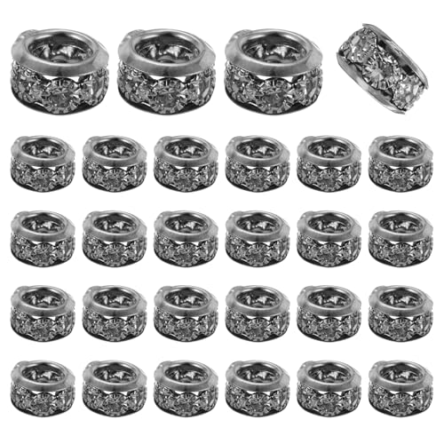 uxcell 40 Pcs 10mm Large Hole Rhinestone Beads, European Spacer Bead, Rondelle Loose Charm Beads for DIY Jewelry Making Bracelet Accessories (Black) - color: Black, size: 10 mm
