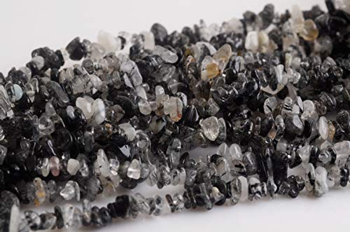 Natural Chip Stone Beads Black Rutilated Quartz 5-8mm About 400 Pieces Irregular Gemstones Healing Crystal Loose Rocks Bead Hole Drilled DIY for Bracelet Jewelry Making(5-8mm, Black Rutilated Quartz) - color: Black Rutilated Quartz