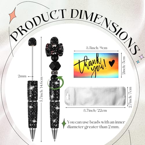 Tondiamo 45 Pcs Full Rhinestone Beadable Pens Bulk Set 15 Glitter Diamond Pens with Cards & Bags Fancy Beaded Pen for Beads DIY Cute Journalling Bling Ballpoint Craft Making(Full Diamond) - style: Full Diamond