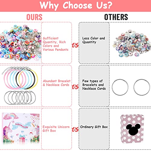 180 Pcs Charm Bracelet Making Kit for Girls, Unicorn Mermaid Crafts Gifts Set Charm Bracelets Kit DIY Arts & Crafts Making Supplies with Beads, Pendant, Bracelets, Necklace Cords Gift for Teens Girls