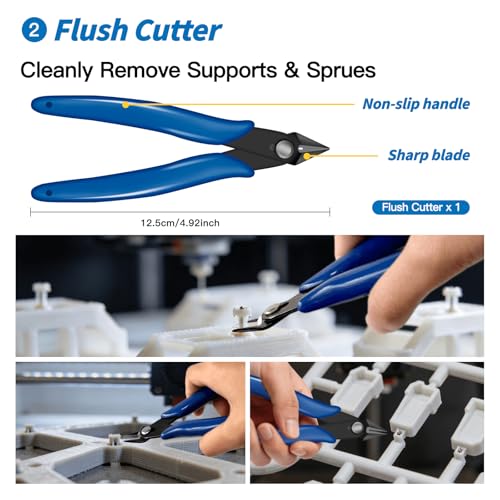Deburring Tool 3D Printing, 3D Printer Deburring Tool with 4 Blades for Metal, Plastic, Resin/PLA – Includes Flush Cutter, Sanding Sponge, Sand Paper, Tweezers, Cleaning Brushes & Diamond Files