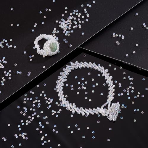 PH PandaHall 10000pcs 11/0 2mm Glass Seed Beads Round Waist Beads Transparent Rainbow Mini Spacer Beads Clear Glass Beads Glass Seed Beads for Earring Bracelets Necklace Jewelry Making