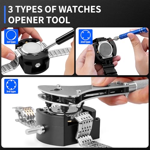XOOL 210 PCS Watch Repair Kits, Including Watch Battery Change Kit, Watch Case Opener, Link Remover, Spring Bar Tools, Screwdrivers, and Portable Carrying Case with Instruction Manual - color: 210pcs BLUE