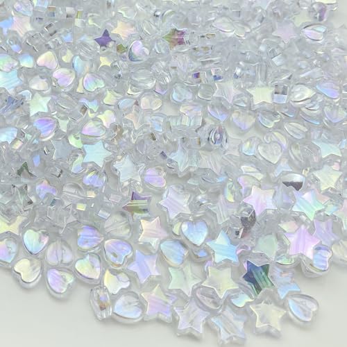 450Pcs Acrylic Beads AB Crystal Star Beads Heart Beads for Jewelry Making DIY Bead Bracelet Necklace Earrings(Transparent White) - color: Transparent White