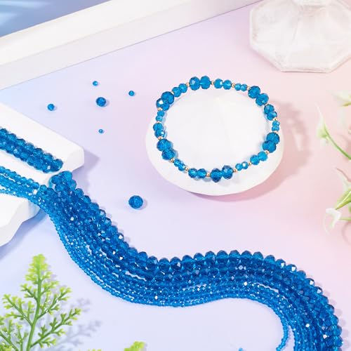 6 Strands Faceted Crystal Glass Beads Strands 3/4/6/8mm Rondelle Electroplate Glass Loose Spacer Beads Pearl Luster Plated for DIY Bracelet Necklace Jewelry Making, Steel Blue - color: 2/3/4/6/8mm-Steel Blue