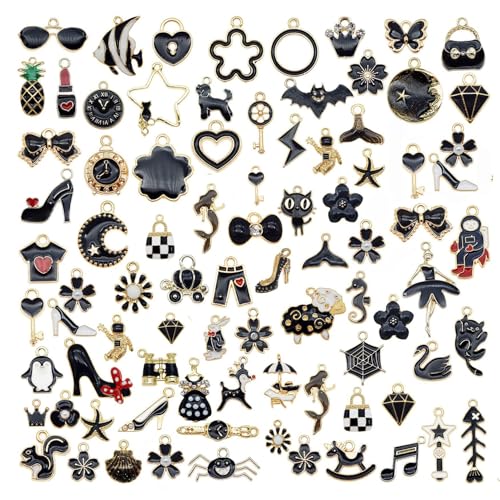 30pcs Mixed Enamel Charms Pendants for Jewelry Making Bulk lot Necklace Earrings Bracelet Craft Findings - color: Black