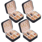 Neveika Portable Travel Mini Jewelry Box Leather Jewellery Ring Organizer Case Storage Gift Box Girls Women (4pcs black). - color: black