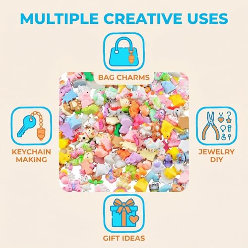 Keychain Charms Bulk 30pcs mixed Cute 3D Charms for Keychain Making for Bracelet Earring Jewelry Making DIY Crafts Includes Animal Food Fruit Flower Designs - color: Animal Mix