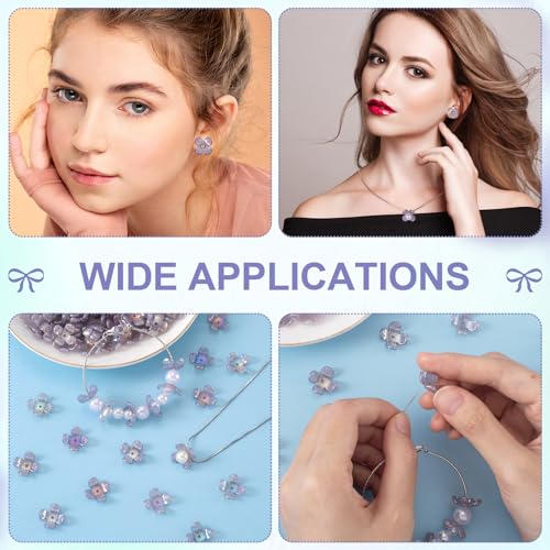 100pcs Cherry Blossom Beads, 5-Petal Acrylic Flower Beads, Mini Spacer Hair Accessories Halloween Christmas for Bracelets Earring Jewelry Making- Gray - color: Gray
