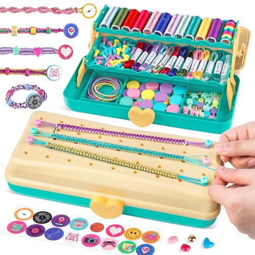 TingingYuli Friendship Bracelet Making Kit for Girls 8-12, DIY String Bracelet Maker with 3-Layer Storage Box, Arts and Crafts for Kids Ages 6-12, Easter Christmas Birthday Gift Set - color: Yellow/Blue