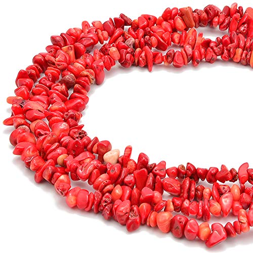 PLTbeads 5-8mm Natral Healing Gemstone Waist Bracelets Necklace Kit Irregular Stone DIY Crafts Design Jewelry Making 1 Strand per Bag Approxi 34 inch (Red Coral Chips) - color: Red Coral Chips
