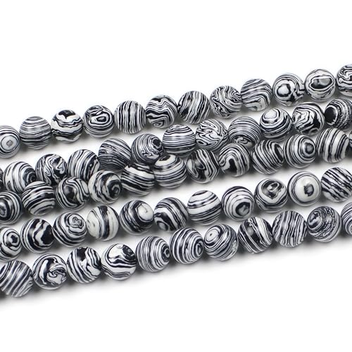 MJDCB Synthesis Colour Malachite Beads Beautiful Fashion Round Stone Beads for DIY Jewelry Making 15" (12mm, Black - White) - color: Black And White Malachite, size: 12mm