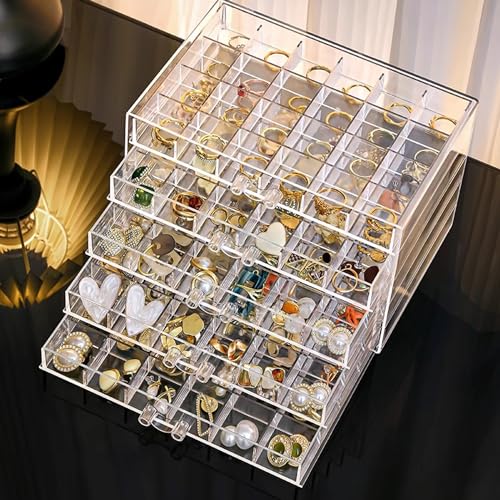 SPAKOWN Earring Organizer, Acrylic Jewelry Holder Organizer with 5 Drawers Stackable Earring Storage Case Jewelry Boxes for Women (Clear) - color: Clear