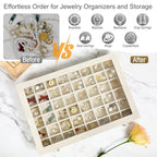 48 Grid Velvet Stud Earring Organizer Storage Tray, Adjustable Earring Holder Organizer with Clear Lid, Jewelry Display Box for Earrings, Rings, Necklaces and Studs, Gift for Women and Girls