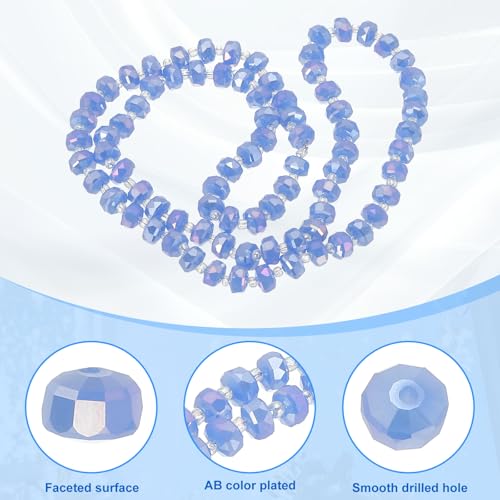 PATIKIL 75 Pcs 8mm OD 5mm Thick Crystal Glass Beads, Rondelle Crystal Beads Faceted Cut Gemstone Strand with Spacer Beads for Craft, Bracelet, Necklace, Medium Blue Jade - color: Medium Blue Jade