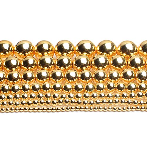 Song Xi 18K Gold Hematite Beads Round Loose Beads for Jewelry Making DIY Bracelets and Necklaces 6mm/60pcs - color: 18k gold, size: 6mm