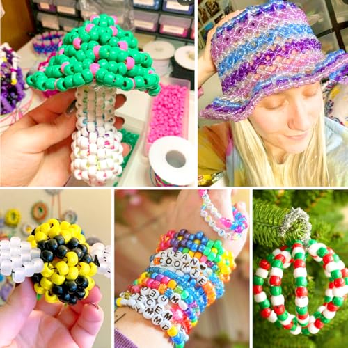 Pony Beads 1100+ Pcs – Yellow Plastic Kandi Beads in Jar for Bracelets, Hair Braids, Jewelry Making & DIY Crafts - color: Yellow
