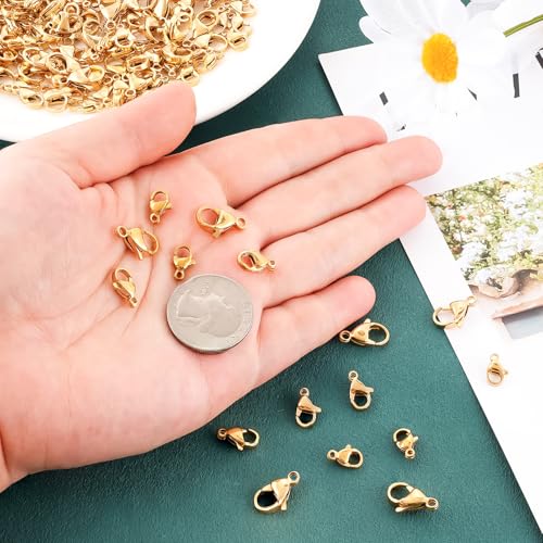 120Pcs 10mm Stainless Steel Lobster Clasps Gold Plated Lobster Claw Clasps Fasteners Hooks for DIY Necklace Bracelet Jewelry Making - color: Gold plated, size: 10mm