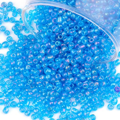 Size 4 mm 6/0 Glass Seed Beads, 2100 Pcs Small Mini Spacer Loose Pony Beads for Jewelry Making and DIY Crafts (Aqua Iris) - color: Aqua Iris, size: Large