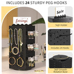 Urban Deco 360° Rotating Pegboard Display Stand with Signage, 4-Sided Spinning Peg Board Stand with 24 Hooks for Jewelry, Earring & Keychain Holder Displays for Craft Shows & Vendor Events (Black) - color: Black