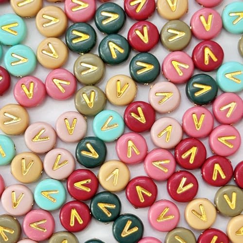 200PCS Letter Beads,4x7mm Colorful Round Acrylic Alphabet V Beads Letter V Beads with Letter for Bracelet Making Necklace Keychain Jewelry DIY(Letter V) - color: Letter V