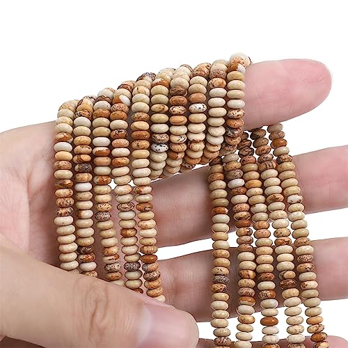 BEADIA Natural Brown Picture Jasper Spacer Beads Caps Rondelle Disk Loose Beads for Beading Jewelry Making 4mmx2mm 38cm - color: Brown Picture Jasper, size: Rondelle Disk 4mm x 2mm