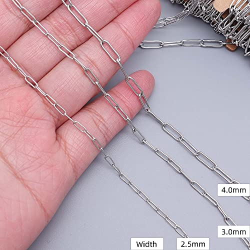 THREENEST 16.4-Feet Width 2.5mm Stainless Steel Paperclip Chains, Soldered Cable Long Craft Chain for Necklace Bracelet Earring Jewelry Making (2200-5M) - color: Stainless Steel, size: Width 2.5mm-16.4 Feet