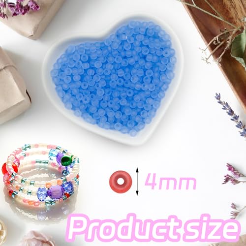 4mm Frosted Glass Seed Beads Bulk, 1000pcs Small Round Glass Bead Matte Loose Spacer Beads for Beading, Friendship Bracelet, Pendants, Key Chains, Necklaces, Hairpins, Dusty Blue