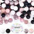 SUNNYCLUE 1 Box 180pcs Stone Beading Kit 8mm Gemstone Beads Black Pink White Jade Synthetic Turquoise Round Loose Spacer Beading Bulk with Elastic Cord for Jewelry Making Bracelets Necklaces Supplies