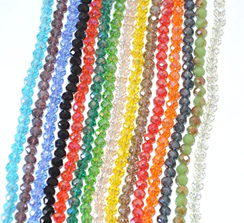 Catotrem Faceted Glass Crystal Beads Strands Briolette Rondelle Crystal Beads Spacer for Jewelry Making 15 Colors 2100pcs 4MM - size: 4mm