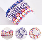 Ornaland 7Pcs Handmade Polymer Clay Heishi Surfer Stretch Bracelets Set Colorful Glass Beads Bracelets Boho Stackable Preppy Bracelets Wrist Jewelry for Women - color: purple pink