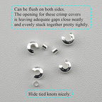 2mm Tiny Tube Crimp Beads and 4mm Crimp Bead Knot Covers Half Round Easy to Position Two Sides Keep Flush Close Neatly Evenly Stop Wire Wear No Irritate for Jewelry Craft Silver 90sets - size: 4mm-2mm-Silver-90Pcs