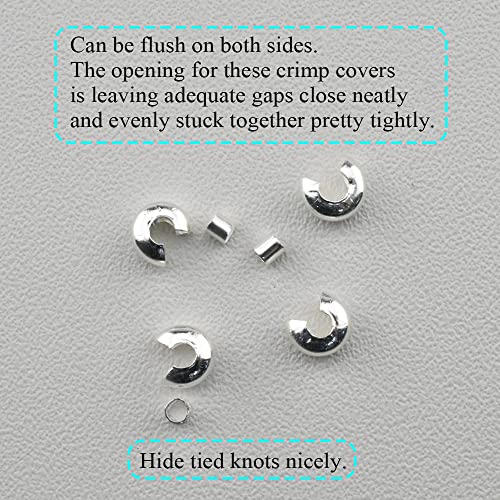 2mm Tiny Tube Crimp Beads and 4mm Crimp Bead Knot Covers Half Round Easy to Position Two Sides Keep Flush Close Neatly Evenly Stop Wire Wear No Irritate for Jewelry Craft Silver 90sets - size: 4mm-2mm-Silver-90Pcs