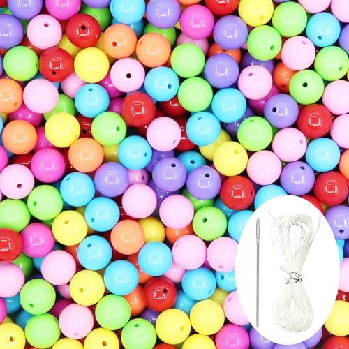 70Pcs Mixed Color Acrylic Round Beads, Smooth Plastic Spacer Beads Set with Beading Needle and 13Ft Elastic String Cord for Jewelry Making Bracelets Necklace Earring DIY Crafting Supplies - 16mm - color: Mixed, size: 16mm