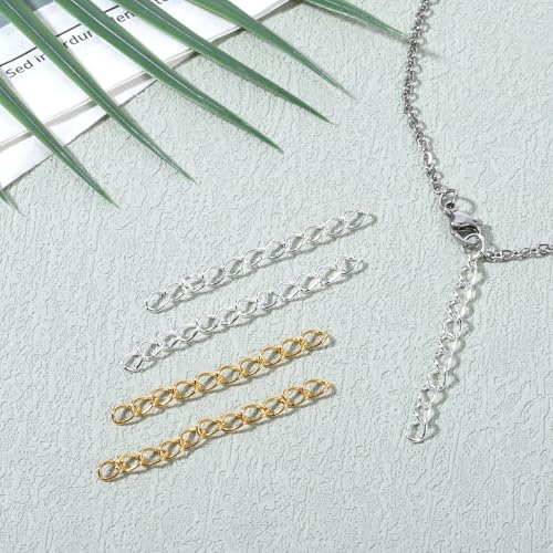 200Pcs Necklace Chain Extender for Jewelry Making 5cm Tail Extender Chain Silver and Gold Extension Tails Removable Stainless Steel Extension Chains for Necklace, Bracelet, Key Chains, Anklets