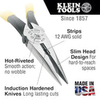 Klein Tools D203-8N Needle Nose Pliers and Wire Stripper, Long Nose Side Cutters with Wire Striping Hole, Heavy Duty Alligator Pliers, 8-Inch - style: Side Cutting/Wire Stripping