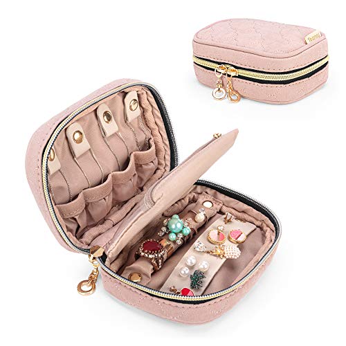 Teamoy Mini Jewelry Travel Case, Storage Organizer Bag for Earrings, Necklace, Rings, Misty Rose - color: Misty Rose