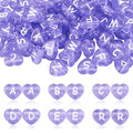 Cheriswelry 100pcs Heart Transparent Acrylic Letter Beads Purple Alphabet Crystal Beads Horizontal Hole Loose Spacer Bead 10.5x11.5mm for DIY Earring Bracelet Necklace Jewelry Making - color: Purple-Heart