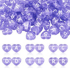 Cheriswelry 100pcs Heart Transparent Acrylic Letter Beads Purple Alphabet Crystal Beads Horizontal Hole Loose Spacer Bead 10.5x11.5mm for DIY Earring Bracelet Necklace Jewelry Making - color: Purple-Heart