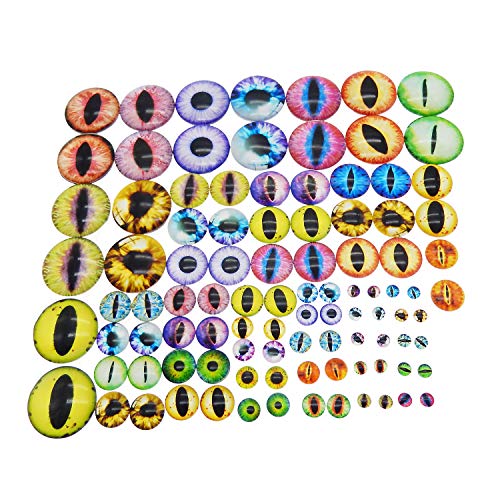 Julie Wang 100PCS 5Sizes Assortment Dragon Eyes Flatback Glass Cabochon for Jewelry Making, Sculpture, DIY Craft Art, Fantasy Model Projects (Mixed1) - size: 5 Sizes Mixed 100PCS