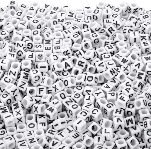 DAHI 1000pcs Cube Letters Square Alphabet A-Z Acrylic Letter Beads for Jewelry Making (Black White 6x6mm) - color: black white 6x6mm