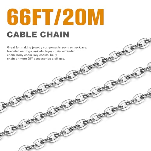 66 Feet Stainless Steel Chains Bulk, 1.5mm 304 Stainless Steel Chains Flat Cable Link Chain Roll Spool for Jewelry Making DIY Craft - color: Stainless Steel, size: 1.5mm Width